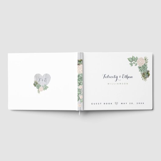 Sage Bloemen Wit Hout Bruiloft Gastenboek (Volledig)