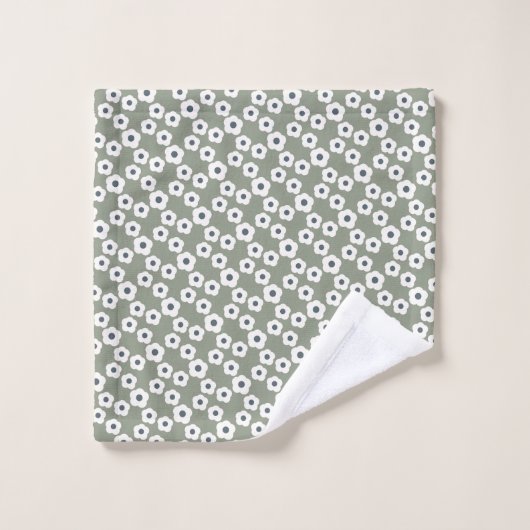 Sage Blue Specialized Modern Retro Floral Bad Handdoek (Wasdoekje)