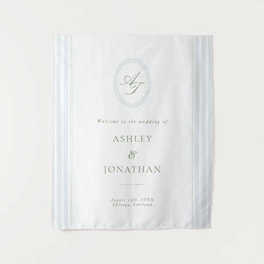 Sage & Blue Wedding Backdrop Tapestry Wandkleed (Voorkant)