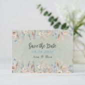 Sage Blue Wildflowers Wedding Save the Date Kaart (Staand voorkant)