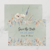 Sage Blue Wildflowers Wedding Save the Date Kaart (Voorkant / Achterkant)