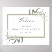 Sage blush blue greenery bruiloft welkom poster (Voorkant)