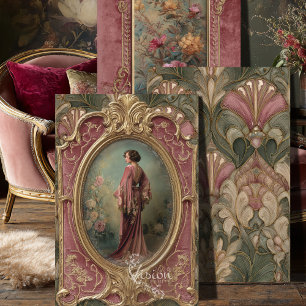 Sage Blush Flapper Art Nouveau 3-delig set Inpakpapier Vel