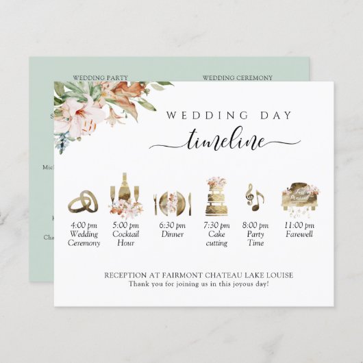 Sage Blush Floral Mariage chronologie et programme (Devant / Derrière)