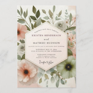 Sage Blush Watercolor Flora Bruiloft Kaart