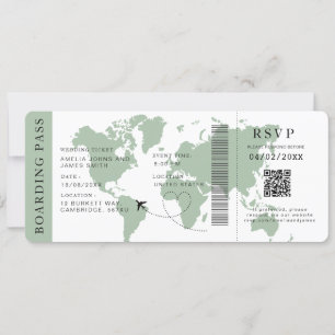 Sage Boarding Pass Bestemming bruiloft QR-code Kaart