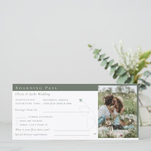 Sage Boarding Pass Ticket Destination Wedding (Staand voorkant)