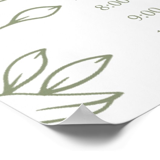 Sage Boho Bloem Eenvoudig Bruiloft Programma Poster (Hoek)