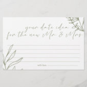 Sage Boho Bloemen Datum Nacht Idee Douche Spel Briefpapier (Voorkant)