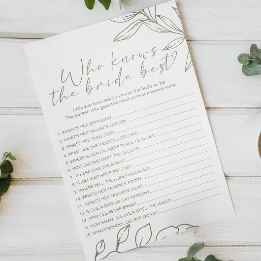 Sage Boho Bloemen Spel Wie Weet Bruid Beste Flyer