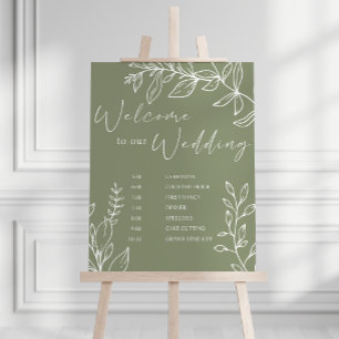 Sage Boho Bloemen Trouw Schema Poster
