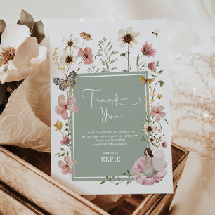 Sage Boho Fairy Wildflower Garden Meisje Verjaarda Bedankkaart