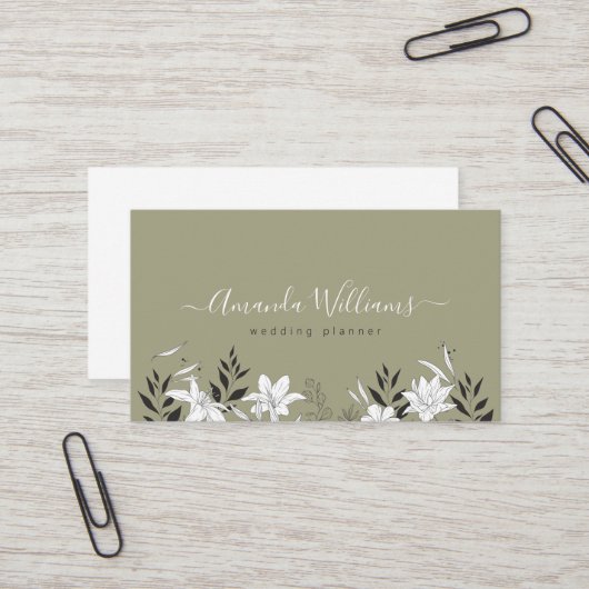 Sage Boho Floral Design Carte de visite (Devant/Arrière en situation)
