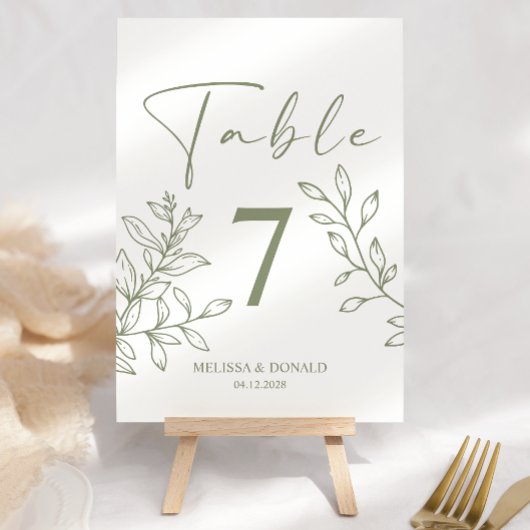 Sage Boho Flowers Simple Mariage Numéro de table