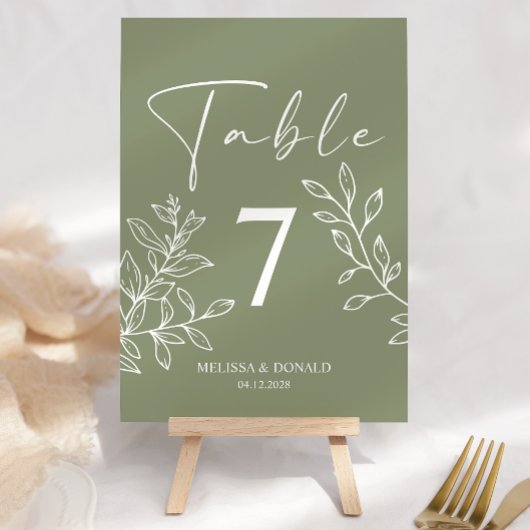 Sage Boho Flowers Simple Mariage Numéro de table