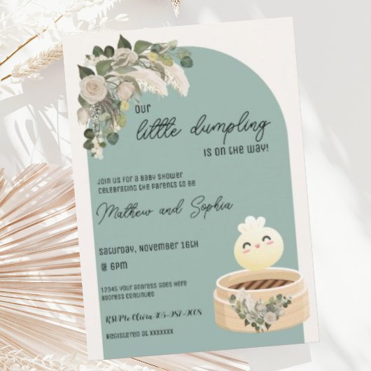 Sage Boho Little Dumpling Baby shower Invitation