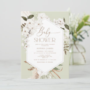 Sage boho pampas baby shower kaart