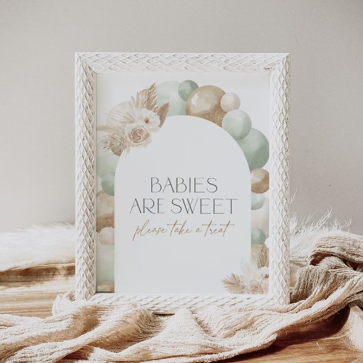 Sage Boho Pampas Grass Arch Baby shower Trekteken Poster