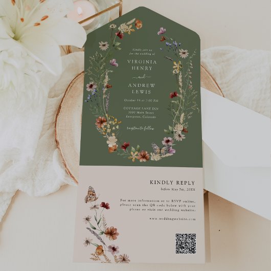 Sage Boho QR Code All In One Uitnodiging