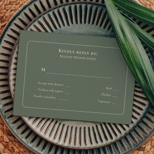 Sage Boho simple Mariage vert Menu Choix RSVP