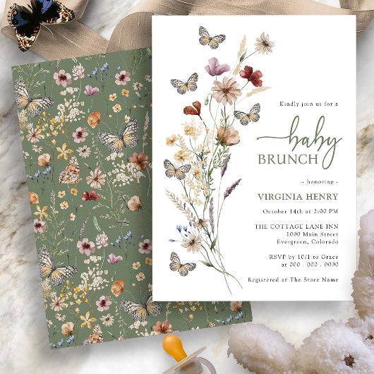 Sage Boho Wildflower Baby Brunch Kaart