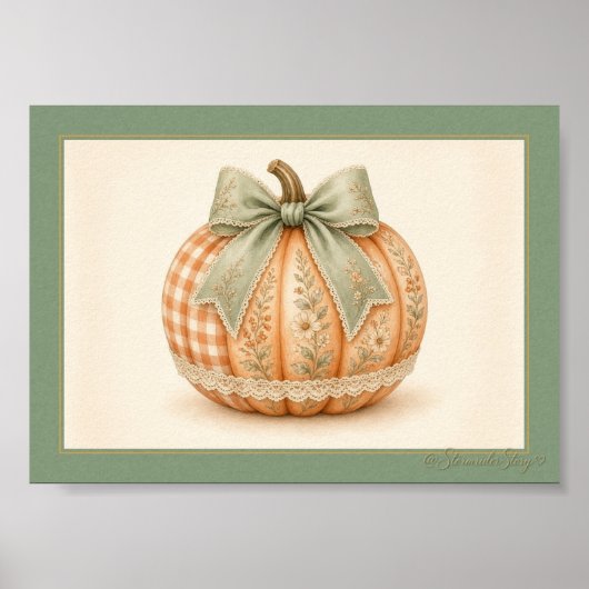 Sage Boog Gingham Patchwork Pompoen Poster (Voorkant)
