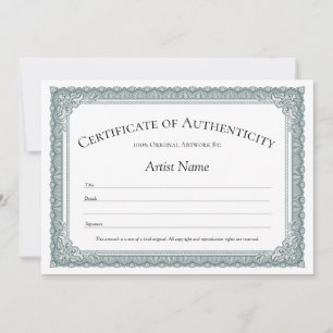 Sage Bordure Certificat d'authenticité Invitation