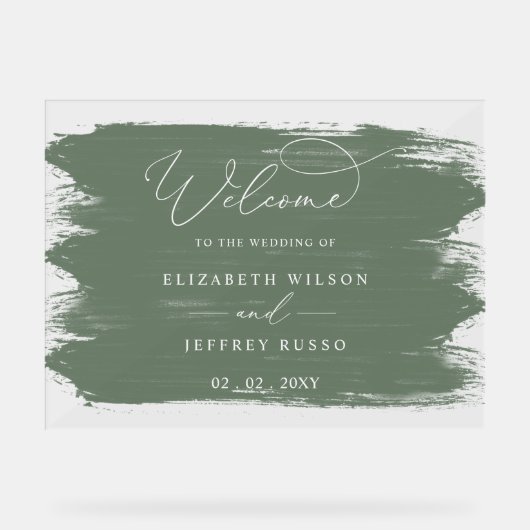 Sage Borstel Streken Bruiloft Welkomstbord Acryl Bord