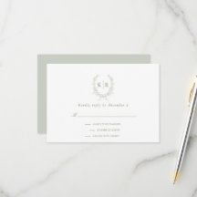 Sage Botaniacal & Ribbon Crest Monogramme RSVP