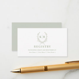 Sage Botaniacal Ribbon Crest Wedding Registry Informatiekaartje