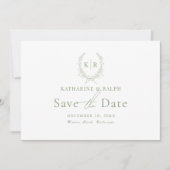 Sage Botanical Crest Monogram Bewaar de datum Kaart (Voorkant)