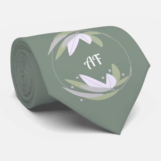 Sage Botanical Leaf Wedding Stropdas (Opgerold)