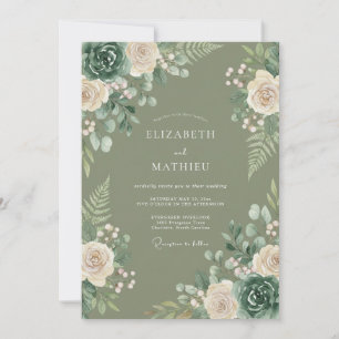 Sage Botanicale Romantische Bruiloft Kaart