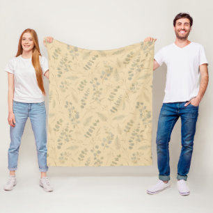 Sage Botanische Eucalyptus Geperste Bloem Minimali Fleece Deken