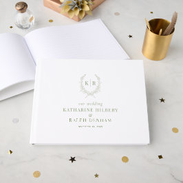 Sage Botanische & lint Crest Monogram Huwelijk Gastenboek
