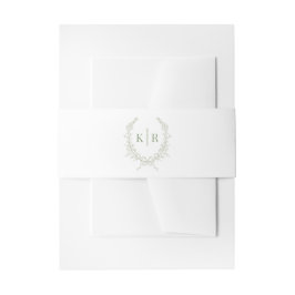Sage Botanische & lint Crest Monogram Huwelijk Uitnodigingen Wikkel