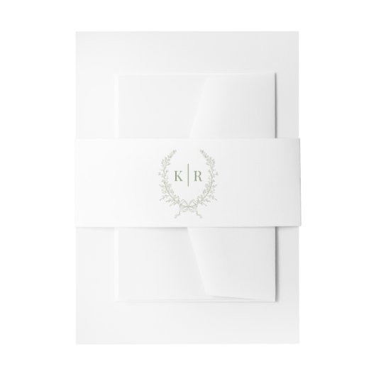 Sage Botanische & lint Crest Monogram Huwelijk Uitnodigingen Wikkel (Voorkant Voorbeeld)