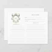 Sage Bow Crest Monogram Recept Kaart (Voorkant / Achterkant)