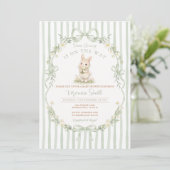 Sage Bow Stripe Green Bunny Baby Shower Invitation (Debout devant)