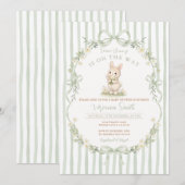 Sage Bow Stripe Green Bunny Baby Shower Invitation (Devant / Derrière)