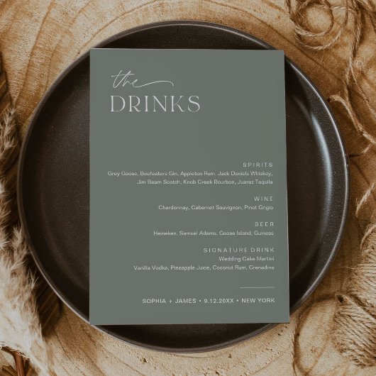 SAGE Bruiloft Drink Bar Menu 5x7 Kaart