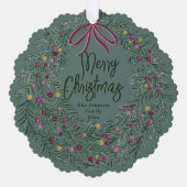 Sage Burgundy Merry Christmas Ornament with Photo (Voorkant)