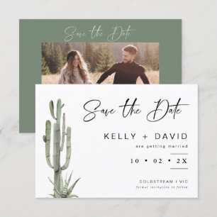 Sage Cactus Succulent Wedding Save the Date Kaart