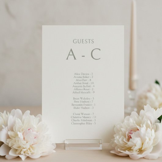Sage | Carte d'invité de mariage et numéro de tab