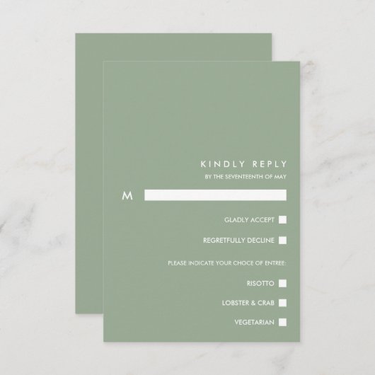Sage Chic minimal | Typographie RSVP choix de repa (Devant / Derrière)