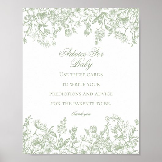 Sage Chinoiserie Advice for Baby Shower Game Poster (Voorkant)