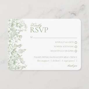 Sage Chinoiserie Bloem RSVP Antwoordkaart Informatiekaartje