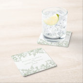 Sage Chinoiserie  Bloemen Huwelijksgunsten Vierkante Kartonnen Onderzetter (Insitu)