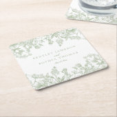 Sage Chinoiserie  Bloemen Huwelijksgunsten Vierkante Kartonnen Onderzetter (Schuin)