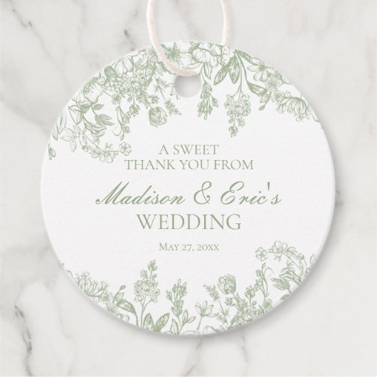 Sage Chinoiserie  Bloemen Trouwcirkel Bedankjes Labels (Voorkant)